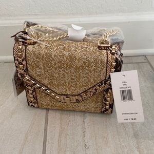 Brand New, never used, Steve Madden raffia/gold studded purse.